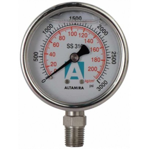 Manometro Altamira 2.5 Pulg Glicerconex Inferior 0 3000 Ssg Psi Psi